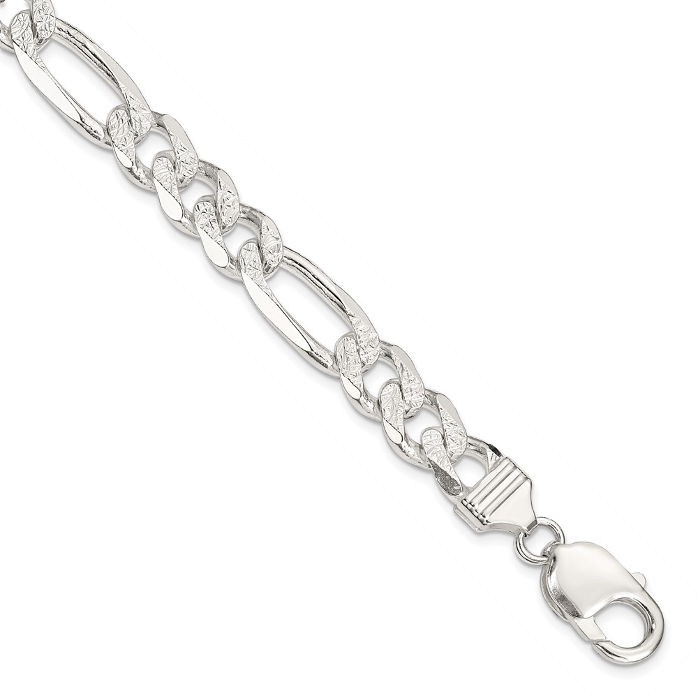 Sterling Silver 9.5mm PavÃ© Flat Figaro Chain (QFF250-8)