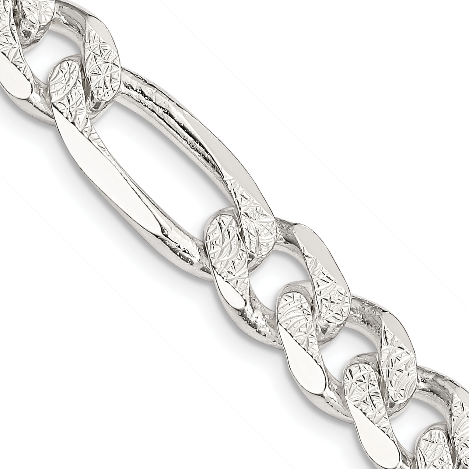 Sterling Silver 9.5mm PavÃ© Flat Figaro Chain (QFF250-20)