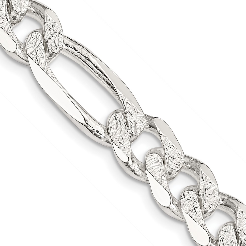 Sterling Silver 9.5mm PavÃ© Flat Figaro Chain (QFF250-20)