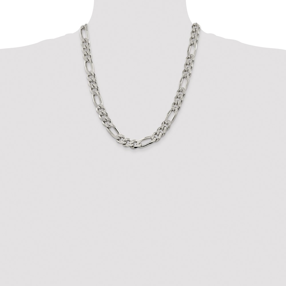 Sterling Silver 11.0mm PavÃ© Flat Figaro Chain (QFF300-22)