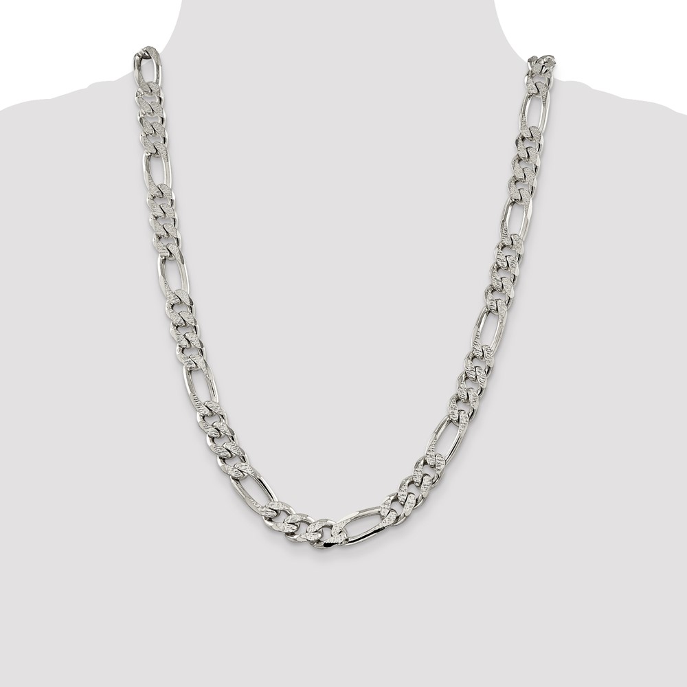 Sterling Silver 11.0mm PavÃ© Flat Figaro Chain (QFF300-24)
