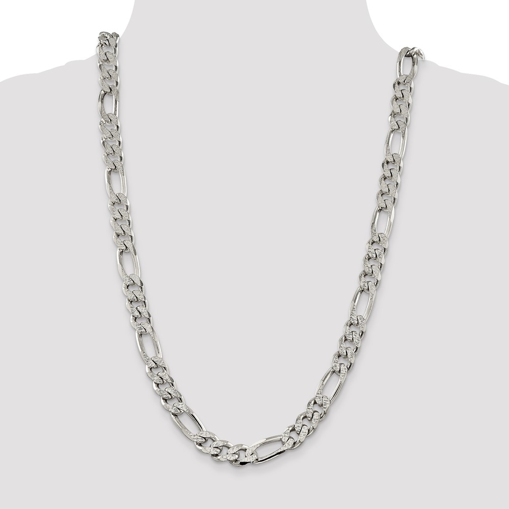 Sterling Silver 11.0mm PavÃ© Flat Figaro Chain (QFF300-26)