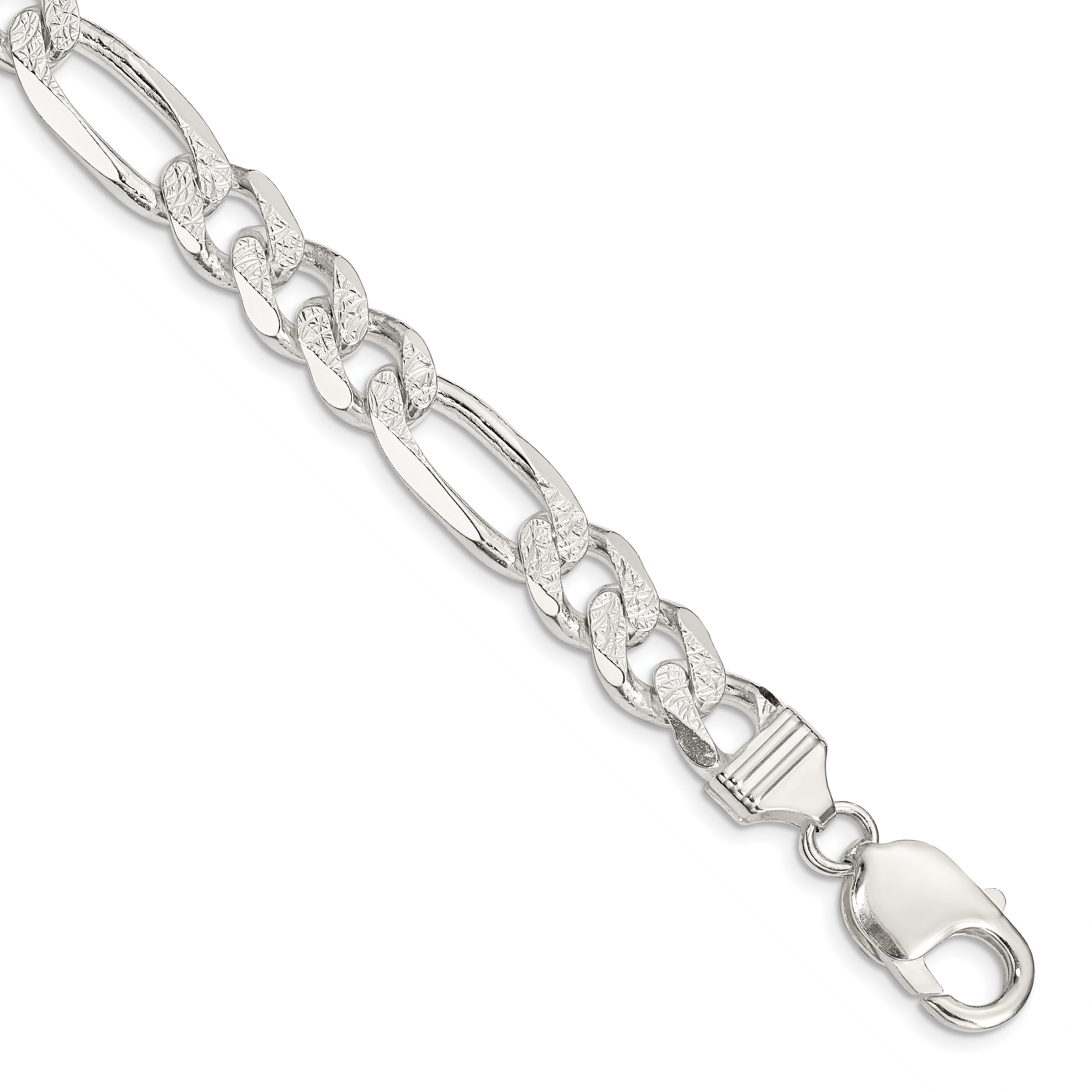 Sterling Silver 11.0mm PavÃ© Flat Figaro Chain (QFF300-8)