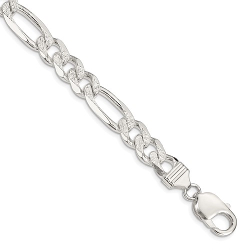 Sterling Silver 11.0mm Pavé Flat Figaro Chain