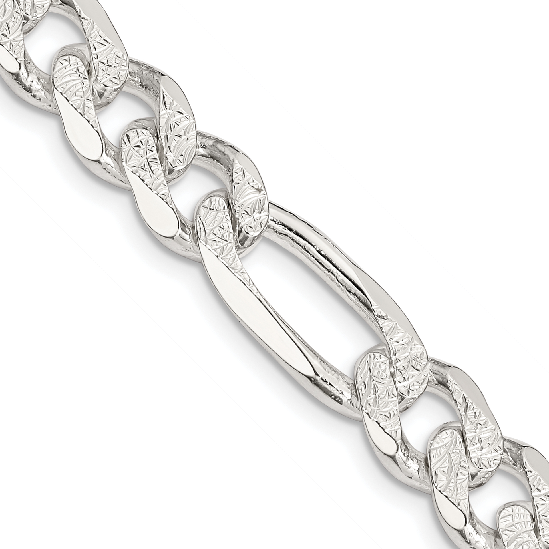 Sterling Silver 11.0mm PavÃ© Flat Figaro Chain (QFF300-22)