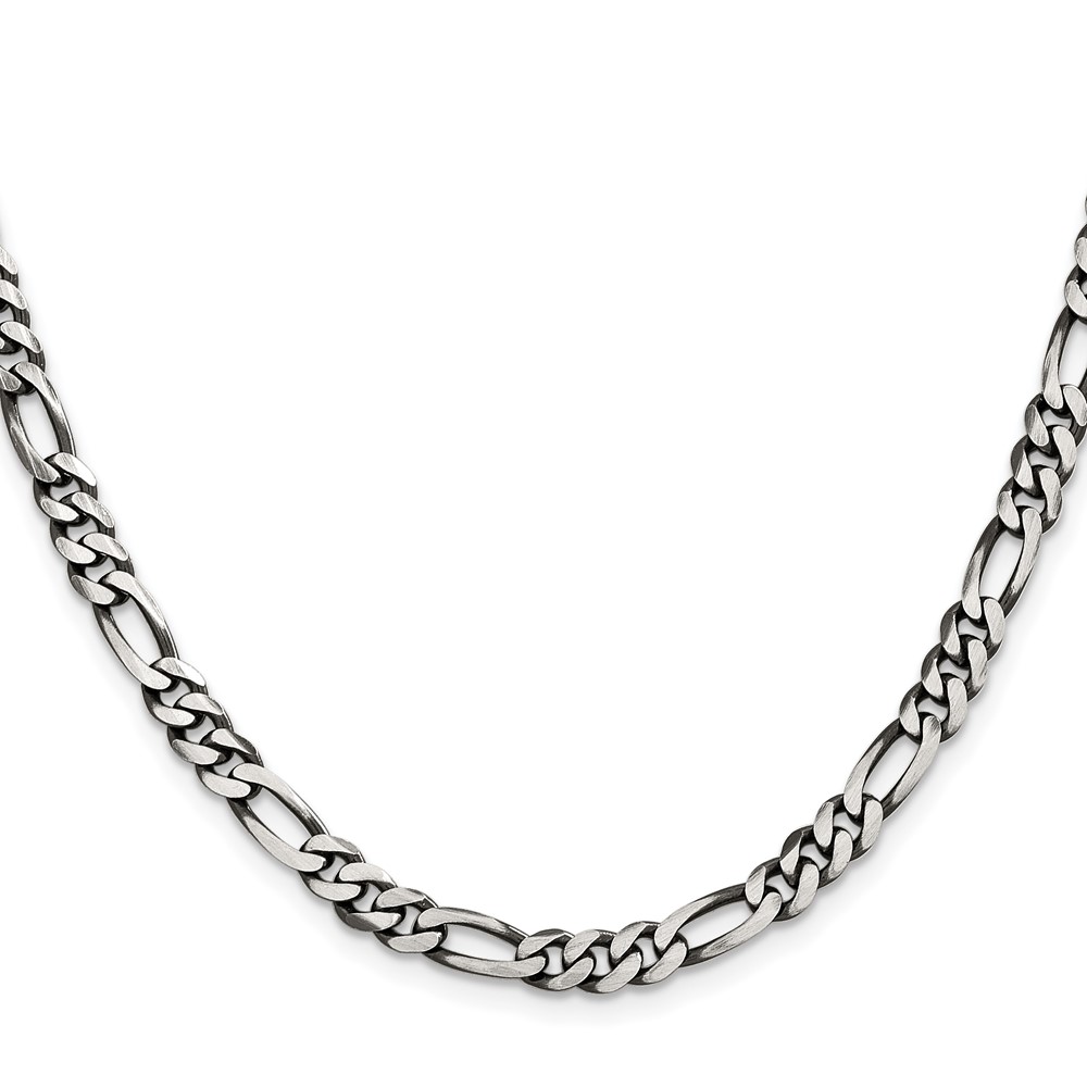 Sterling Silver Antiqued 5.5mm Figaro Chain (QFG150A-20)
