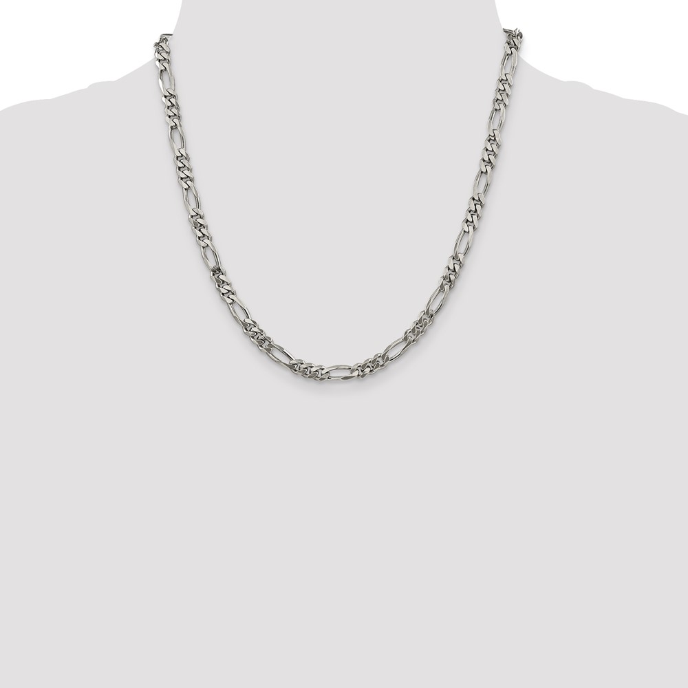 Sterling Silver Rhodium-plated 5.25mm Figaro Chain (QFG150R-20)