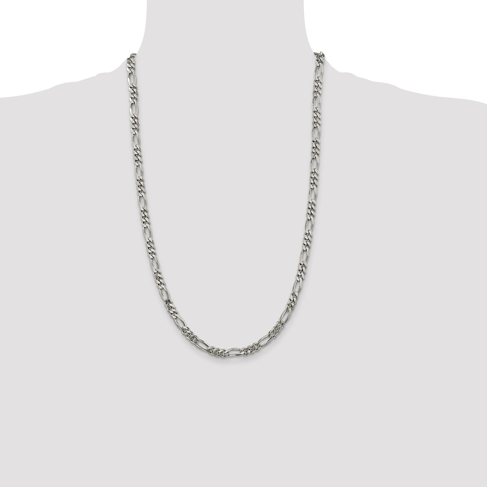 Sterling Silver Rhodium-plated 5.25mm Figaro Chain (QFG150R-26)