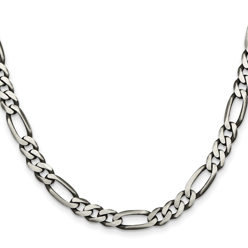 Sterling Silver Antiqued 6.5mm Figaro Chain (QFG180A-24)