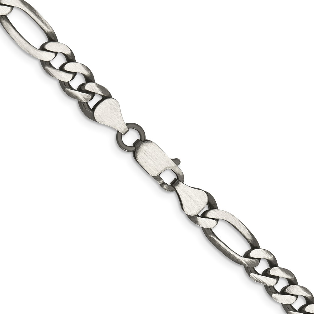 Sterling Silver Antiqued 6.5mm Figaro Chain (QFG180A-24)