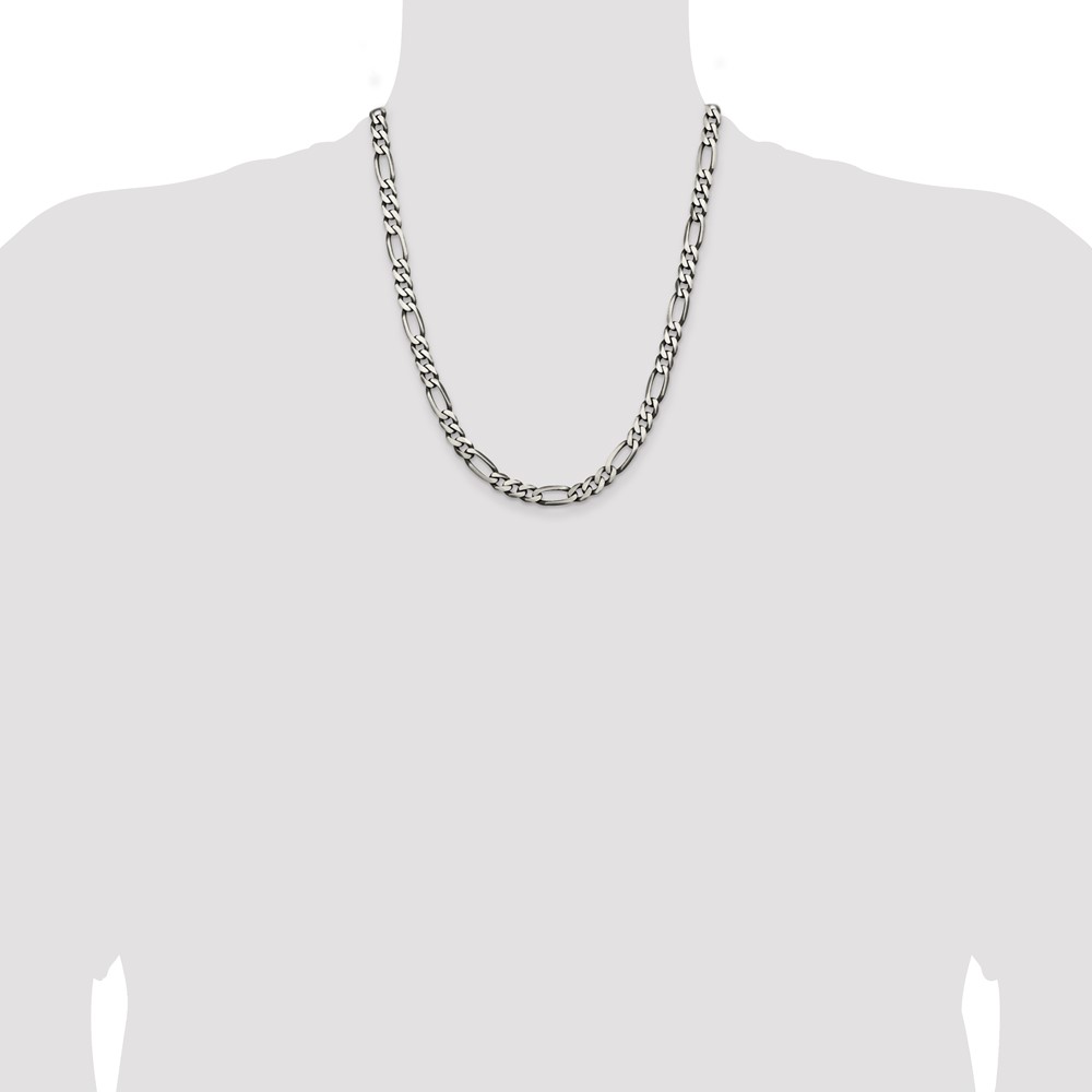 Sterling Silver Antiqued 6.5mm Figaro Chain (QFG180A-22)
