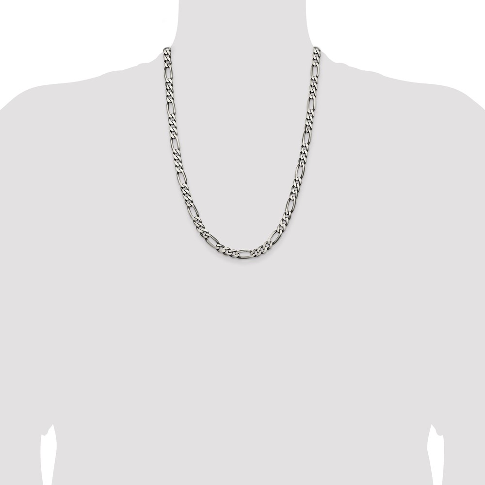 Sterling Silver Antiqued 6.5mm Figaro Chain (QFG180A-24)