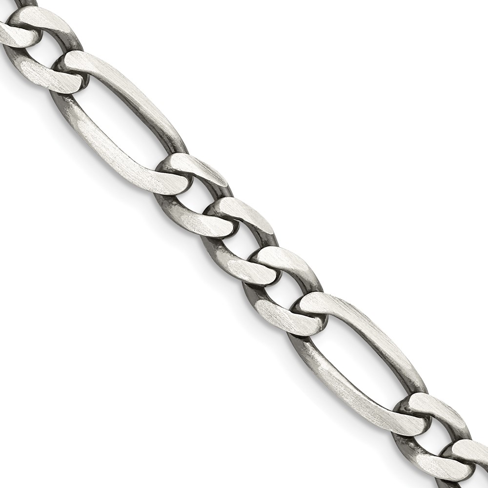 Sterling Silver Antiqued 6.5mm Figaro Chain (QFG180A-20)