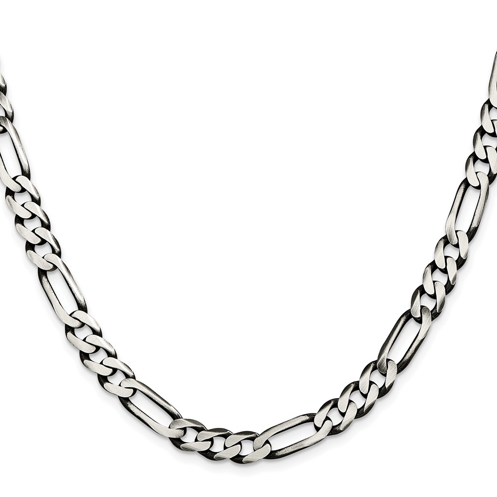 Sterling Silver Antiqued 7.5mm Figaro Chain (QFG200A-20)