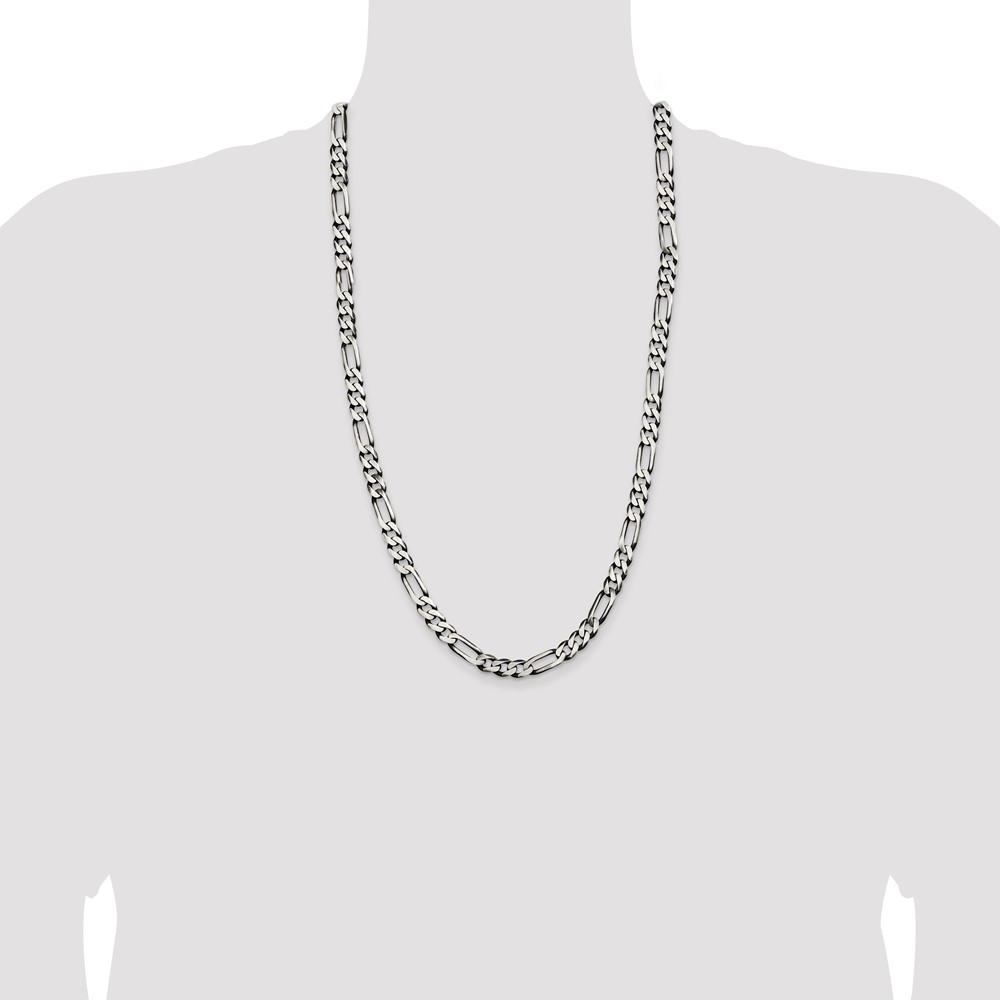 Sterling Silver Antiqued 7.5mm Figaro Chain (QFG200A-28)