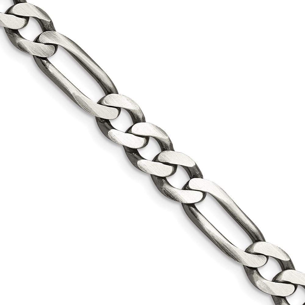 Sterling Silver Antiqued 7.5mm Figaro Chain (QFG200A-20)
