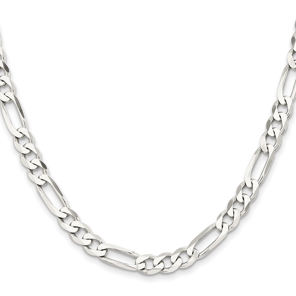 Sterling Silver Rhodium-plated 7.5mm Figaro Chain (QFG200R-26)