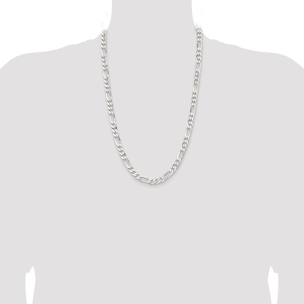 Sterling Silver Rhodium-plated 7.5mm Figaro Chain (QFG200R-26)