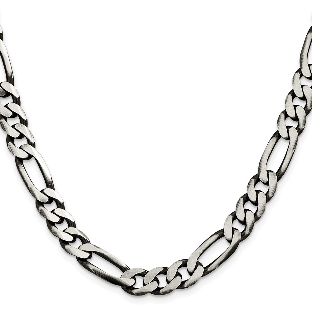 Sterling Silver Antiqued 9mm Figaro Chain (QFG250A-28)