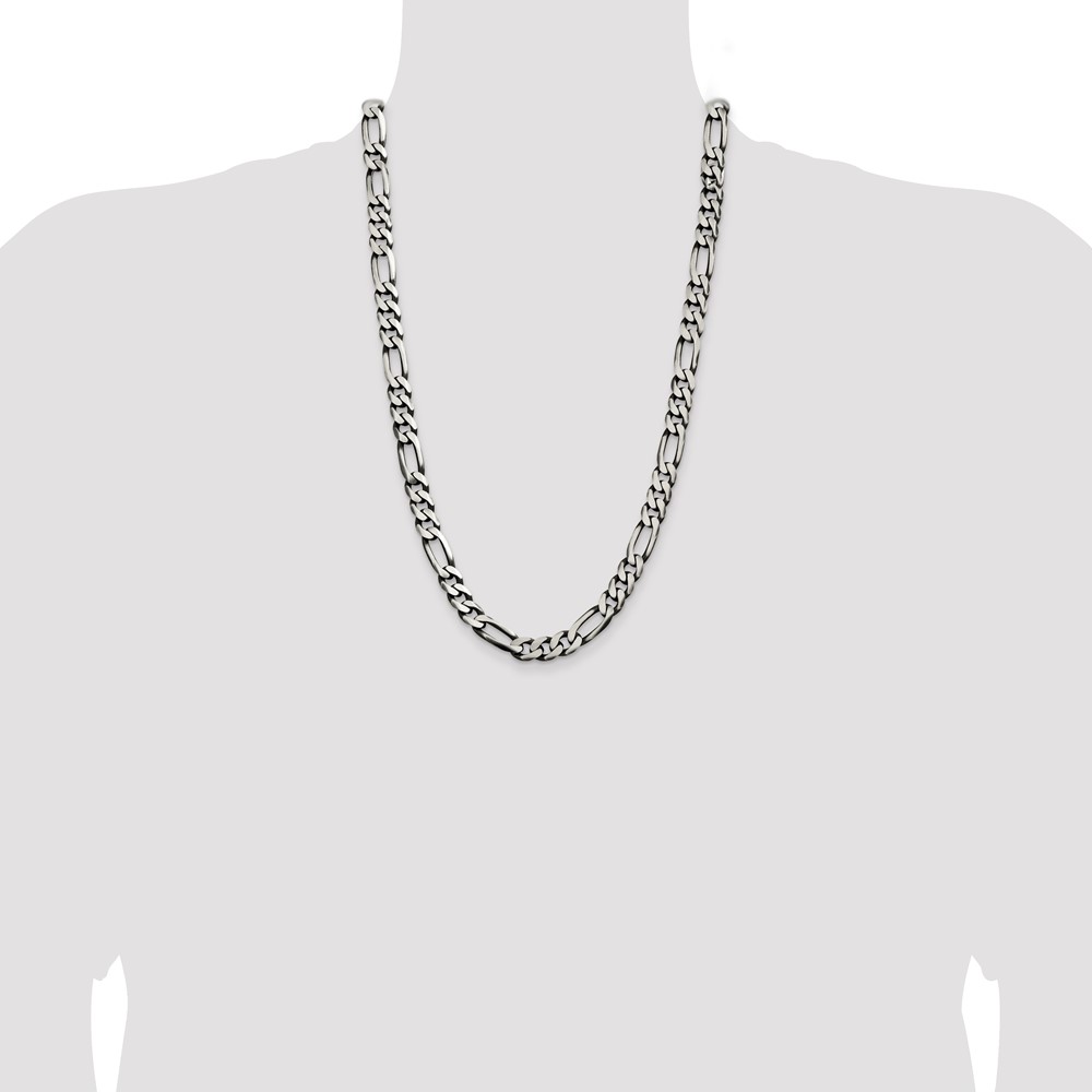 Sterling Silver Antiqued 9mm Figaro Chain (QFG250A-26)