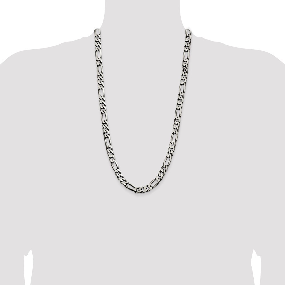 Sterling Silver Antiqued 9mm Figaro Chain (QFG250A-28)