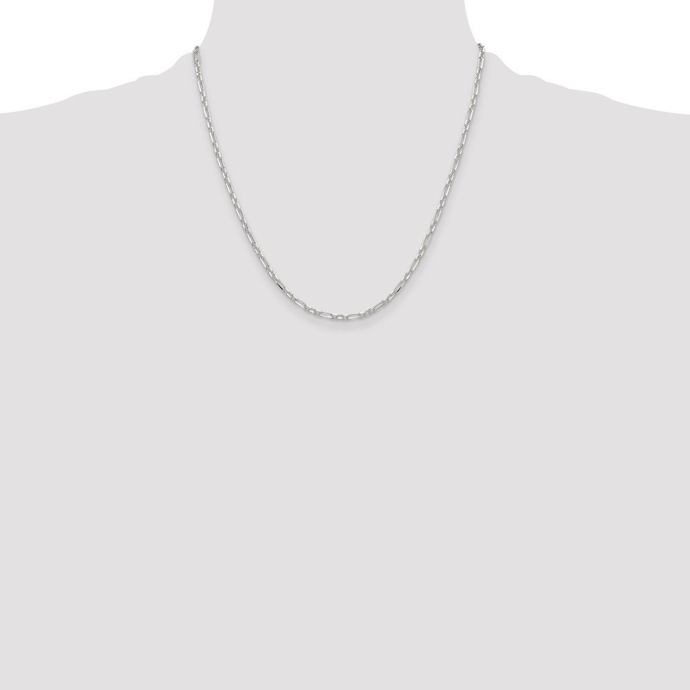 Sterling Silver D/C 3mm 3 Short Plus 1 Long Cable Link Chain (QFL080-20)