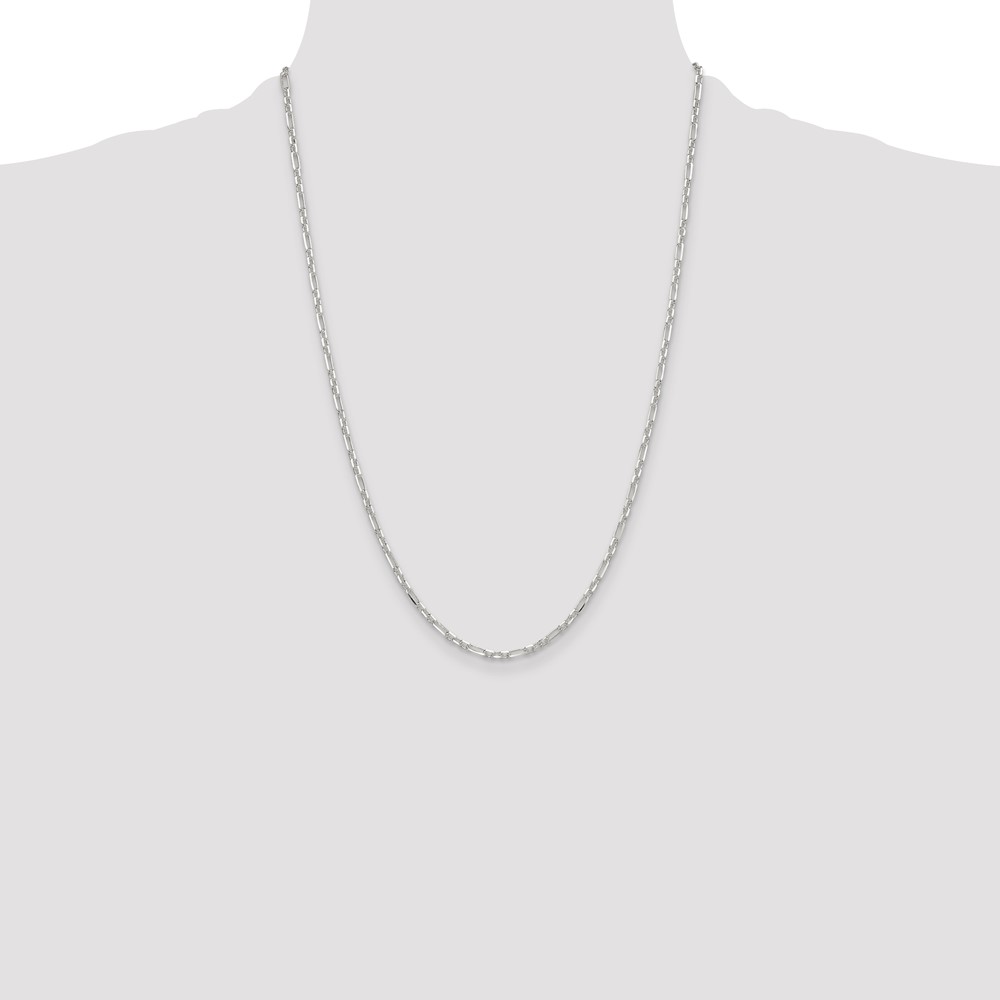 Sterling Silver D/C 3mm 3 Short Plus 1 Long Cable Link Chain (QFL080-24)