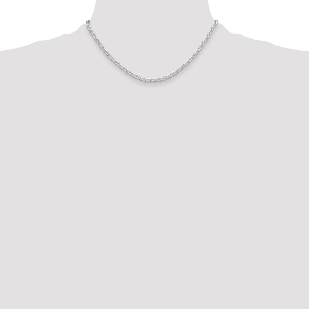 Sterling Silver D/C 4mm 3 Short Plus 1 Long Cable Link Chain (QFL100-16)