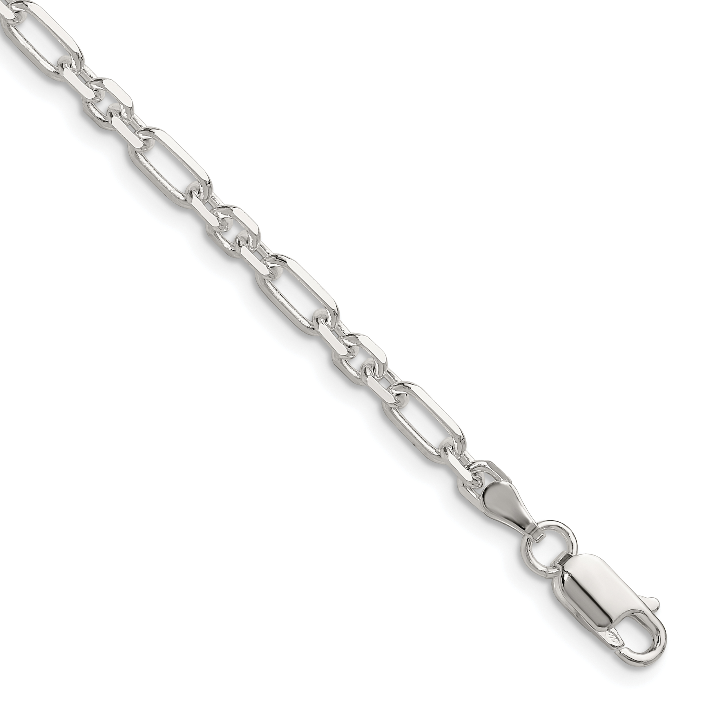 Sterling Silver D/C 4mm 3 Short Plus 1 Long Cable Link Chain (QFL100-7)