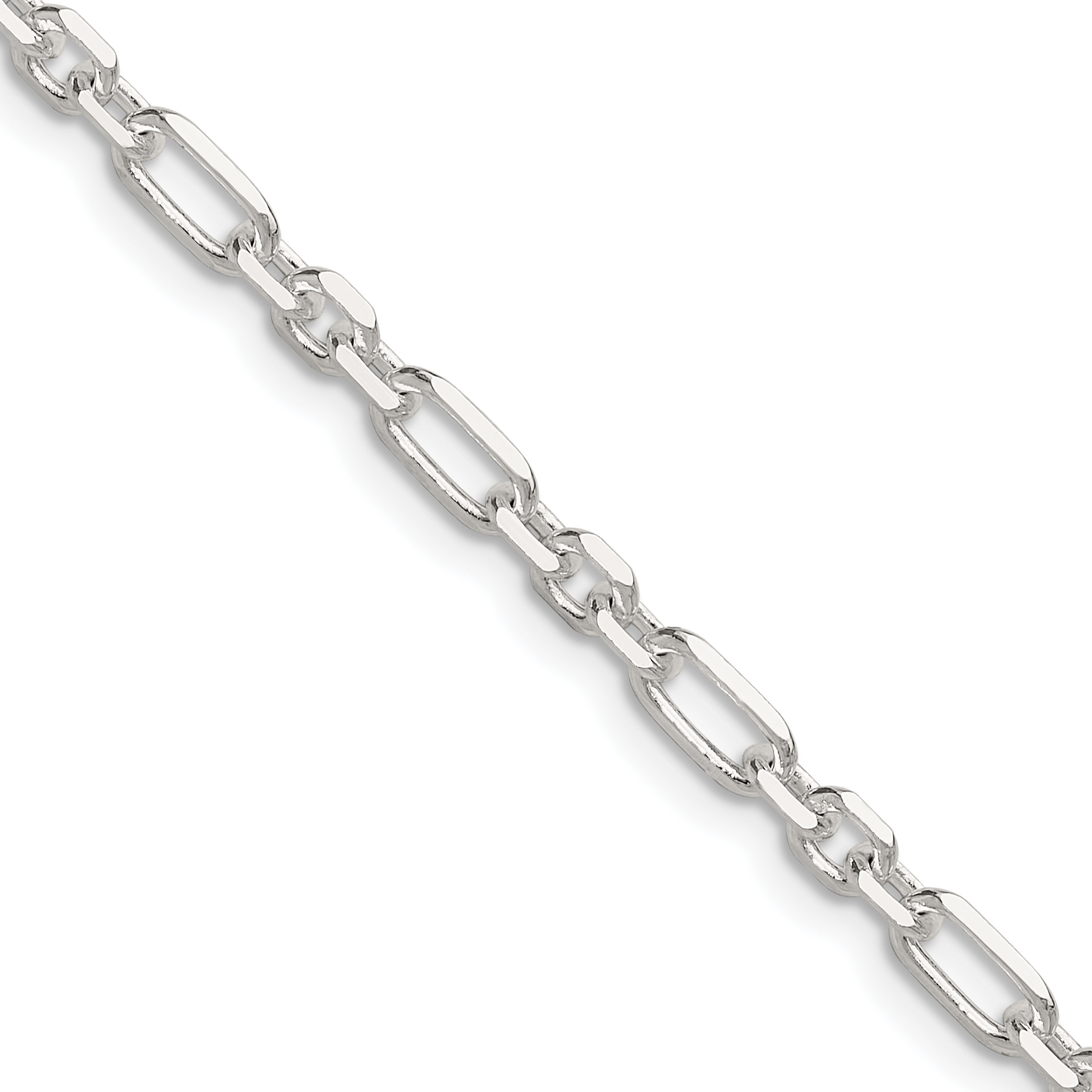 Sterling Silver D/C 4mm 3 Short Plus 1 Long Cable Link Chain (QFL100-16)