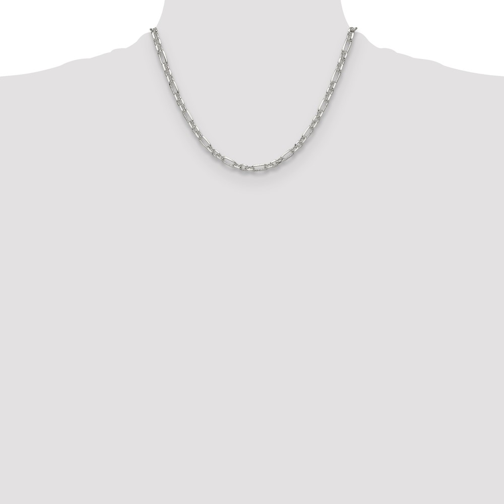 Sterling Silver D/C 4.5mm 3 Short Plus 1 Long Cable Link Chain (QFL120-18)