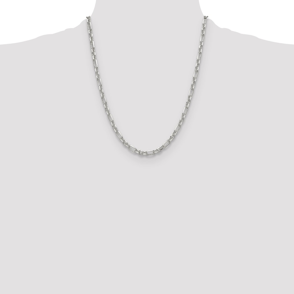 Sterling Silver D/C 4.5mm 3 Short Plus 1 Long Cable Link Chain (QFL120-22)