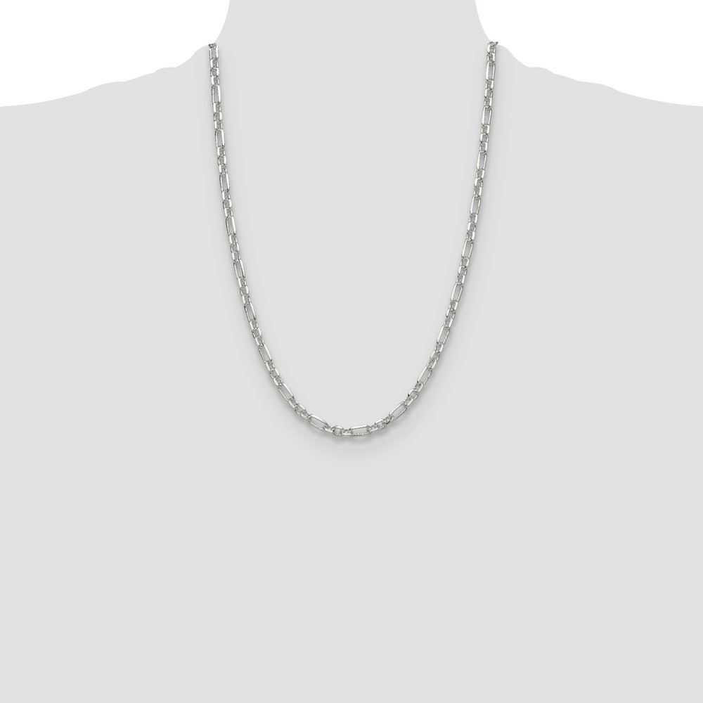 Sterling Silver D/C 4.5mm 3 Short Plus 1 Long Cable Link Chain (QFL120-24)