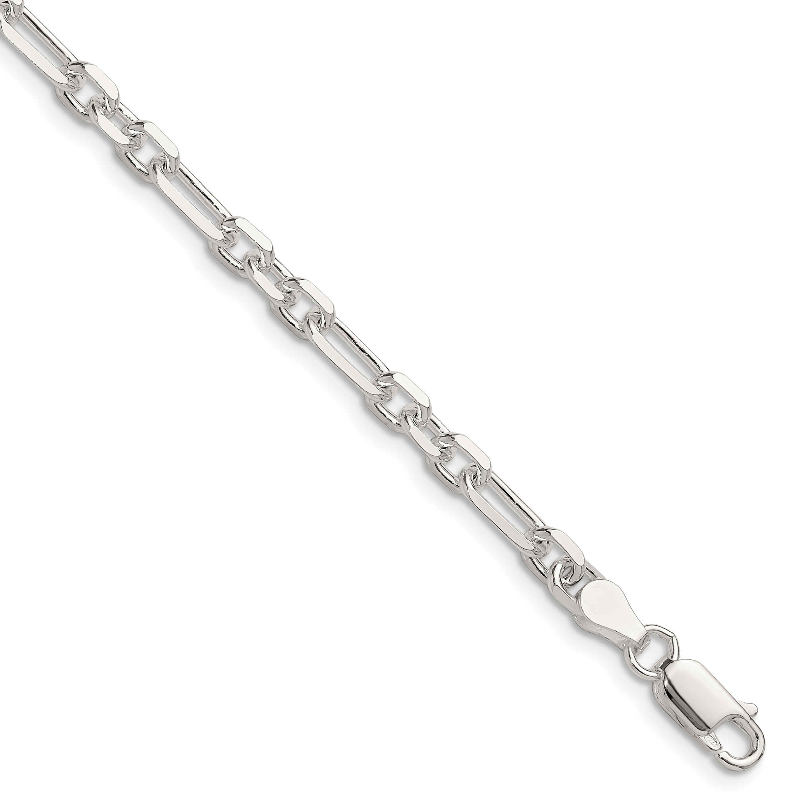 Sterling Silver D/C 4.5mm 3 Short Plus 1 Long Cable Link Chain (QFL120-7)