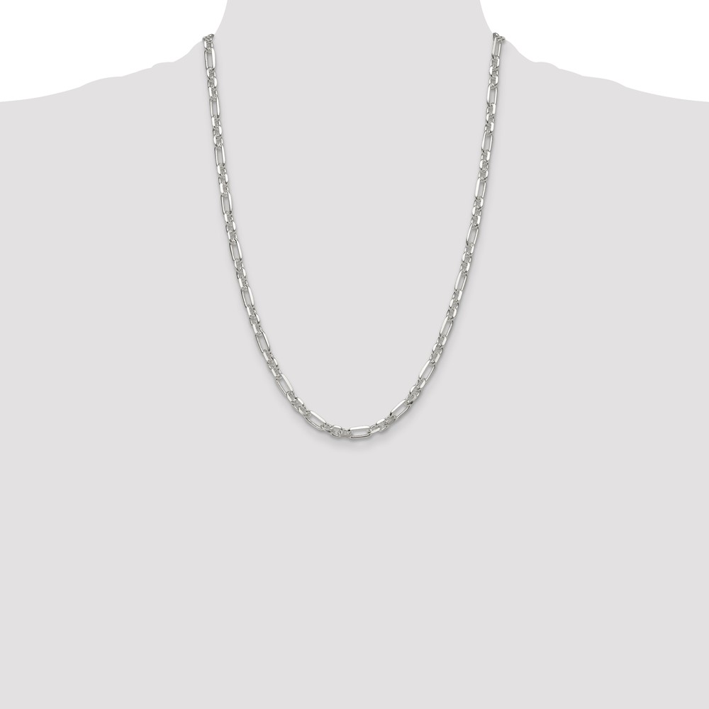 Sterling Silver D/C 6mm 3 Short Plus 1 Long Cable Link Chain (QFL150-24)