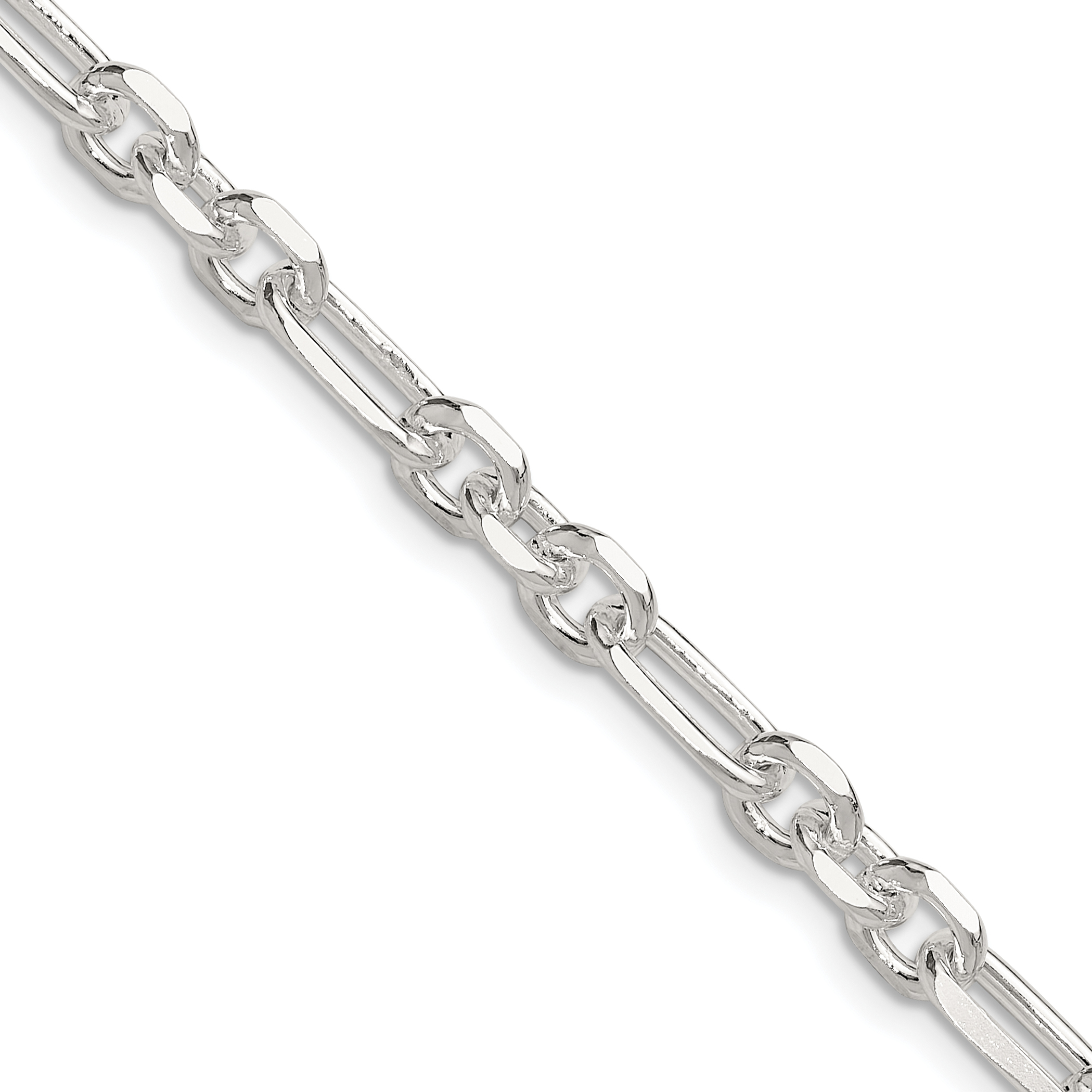 Sterling Silver D/C 6mm 3 Short Plus 1 Long Cable Link Chain (QFL150-18)
