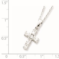 Sterling Silver Rhodium-plated CZ Cross on Box Chain Necklace, 16" view 3