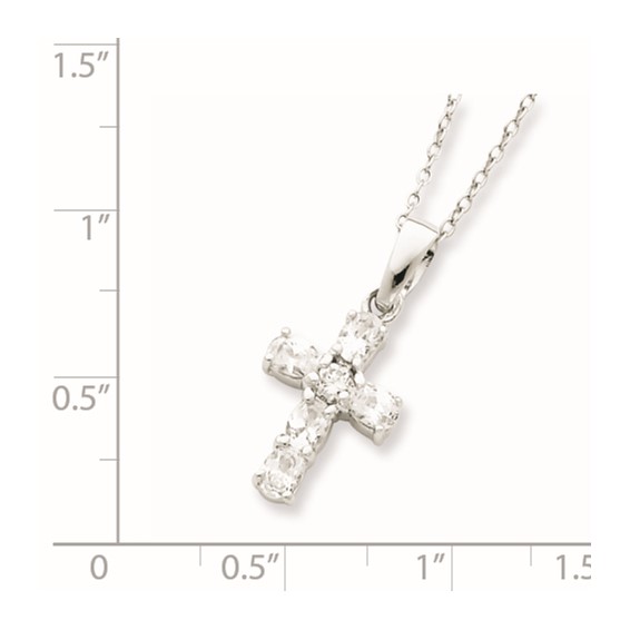 Sterling Silver Rhodium-plated CZ Cross on 16 Box Chain Necklace