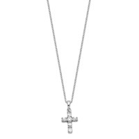 Sterling Silver Rhodium-plated CZ Cross on Box Chain Necklace, 16" view 2