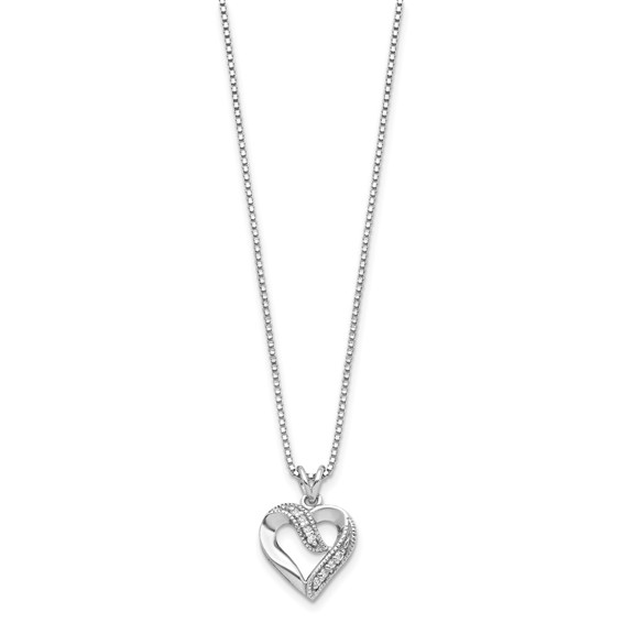 Sterling Silver Rhodium-plated Fancy CZ Open Heart 16 inch Necklace