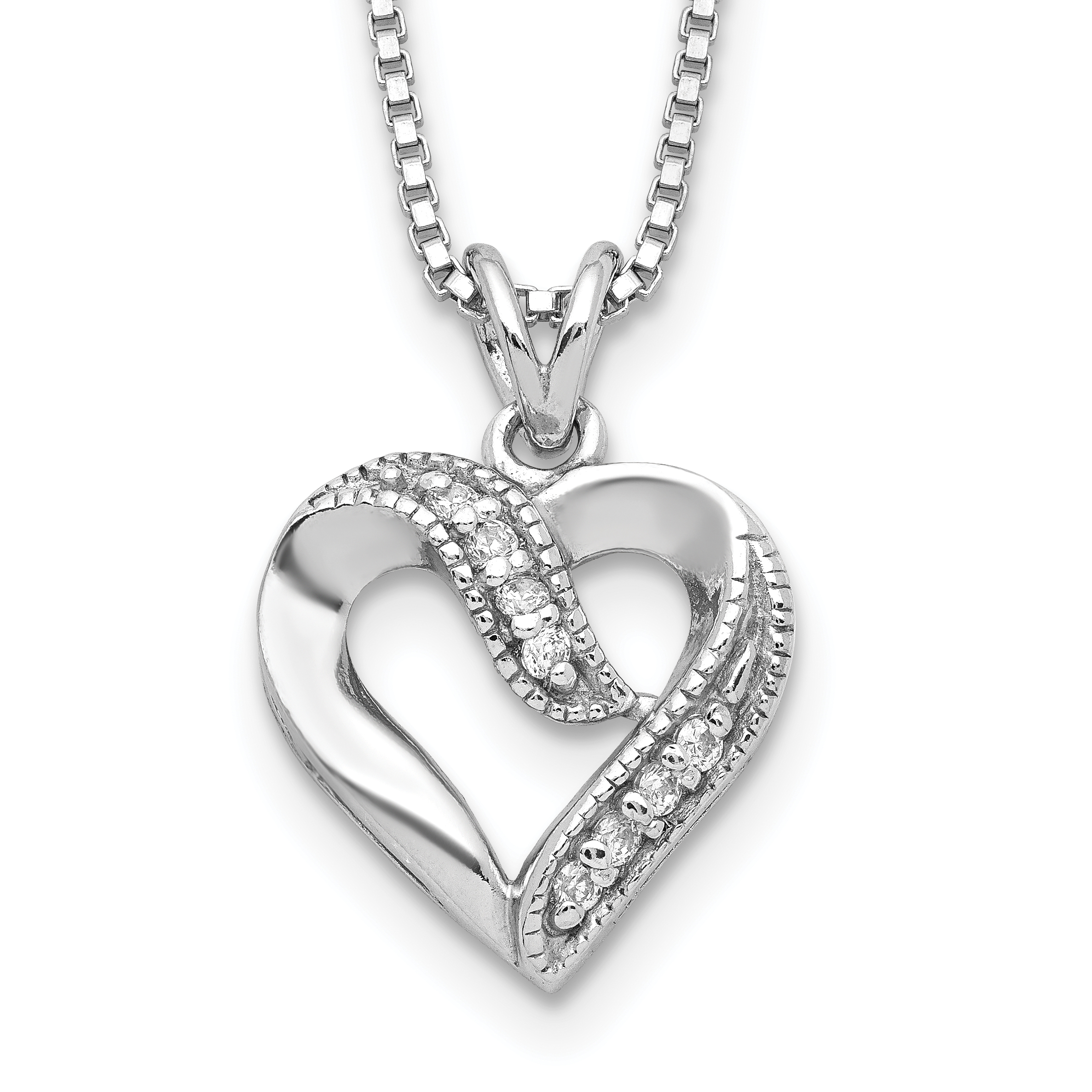 Sterling Silver Rhodium-plated Fancy CZ Open Heart 16 inch Necklace (QG1046-16)