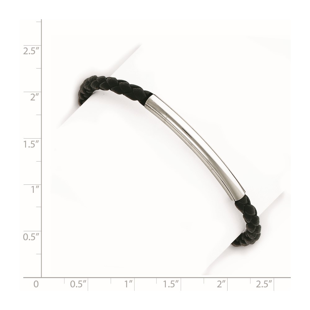 Sterling Silver Rhodium-plated Braided Black Leather Bracelet (QG1083-7)