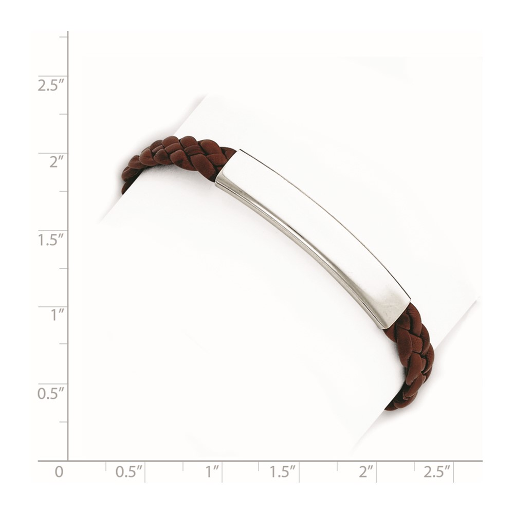 Sterling Silver Rhodium-plated Brown Braided Leather Bracelet (QG1087-7)