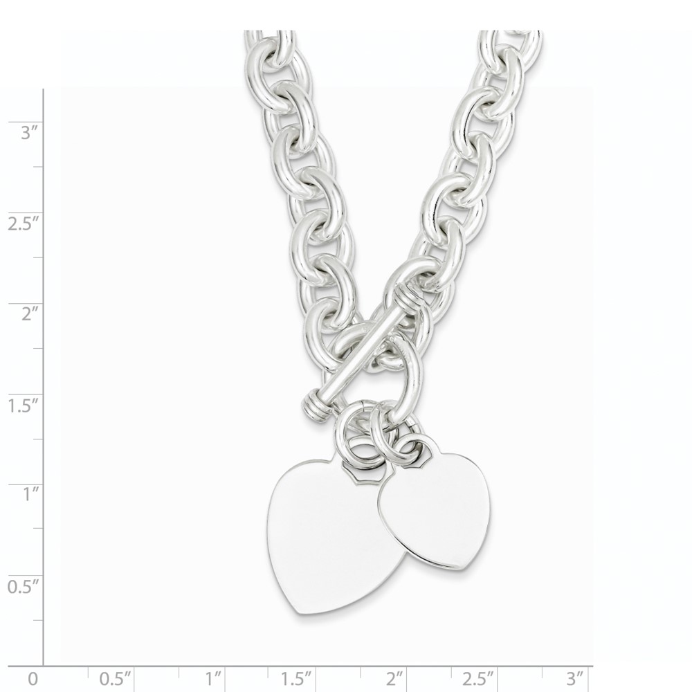 Sterling Silver Engraveable Heart Disc on Fancy Link Toggle Bracelet (QG1148-7.75)