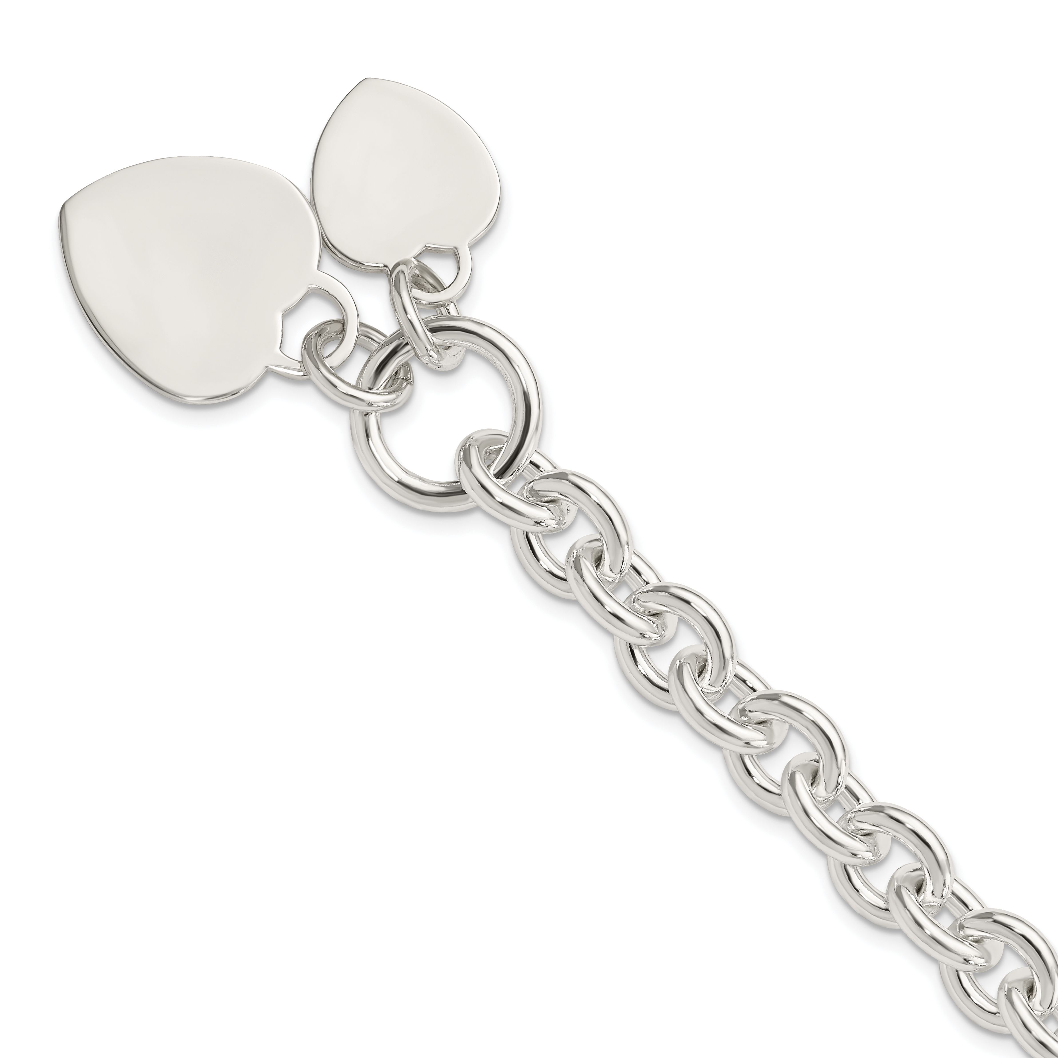Sterling Silver Engraveable Heart Disc on Fancy Link Toggle Bracelet (QG1148-7.75)