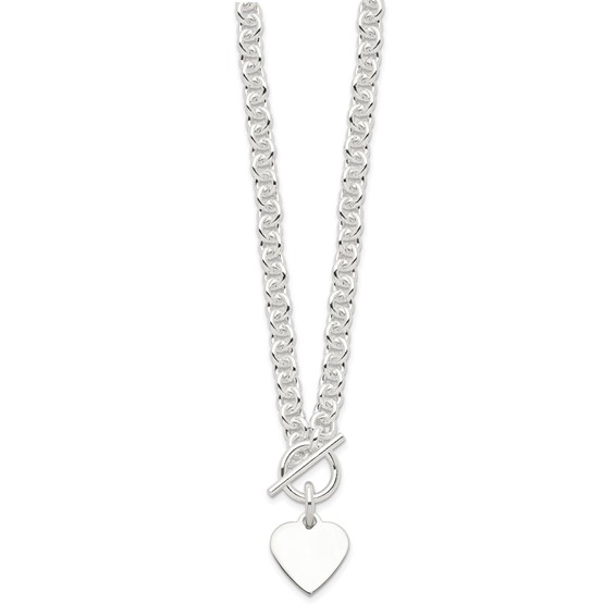 Sterling Silver Engraveable Heart Disc on Fancy Link Toggle 18in Necklace