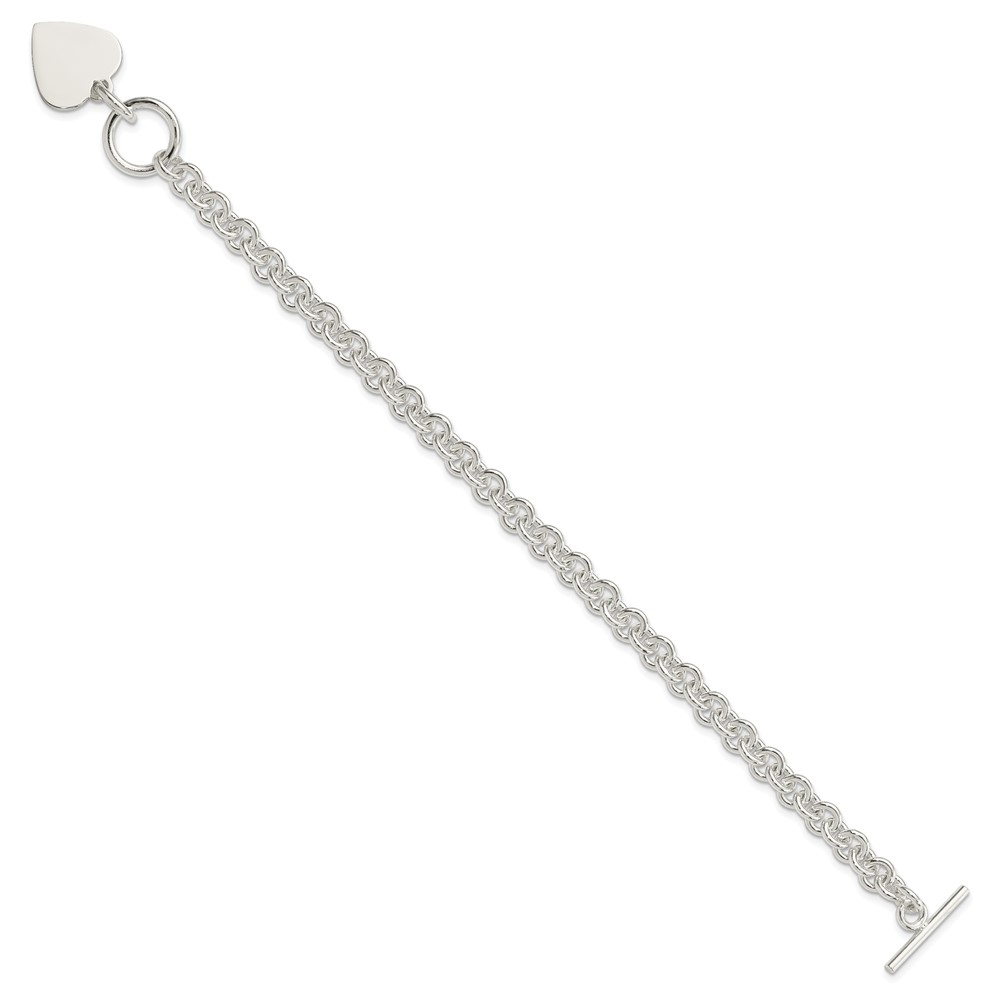 Sterling Silver Engraveable Heart Disc on Fancy Link Toggle 7.75in Bracelet (QG1149-7.75)