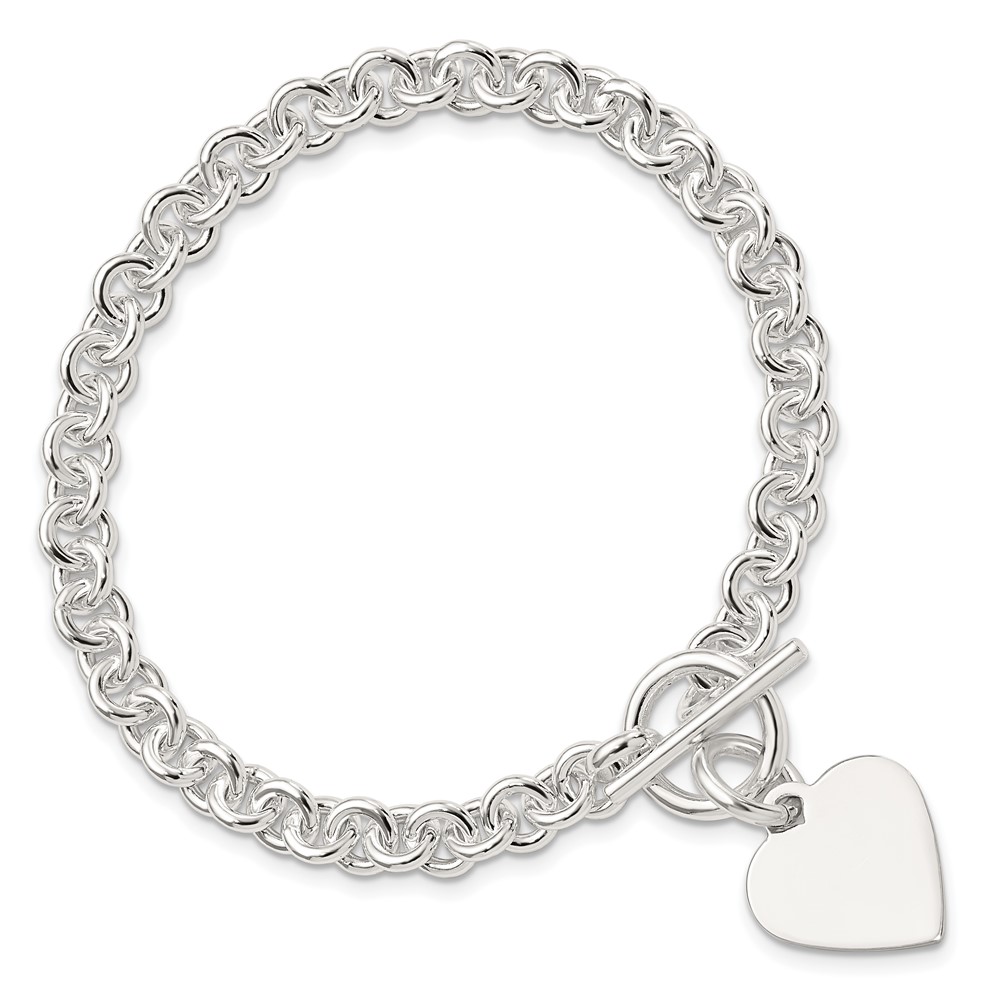 Sterling Silver Engraveable Heart Disc on Fancy Link Toggle 7.75in Bracelet (QG1149-7.75)
