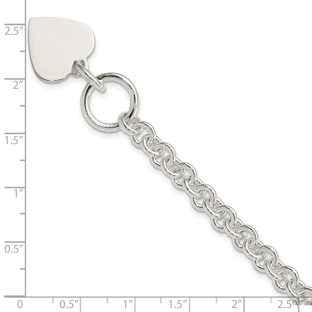 Sterling Silver Engraveable Heart Disc on Fancy Link Toggle 7.75in Bracelet (QG1149-7.75)