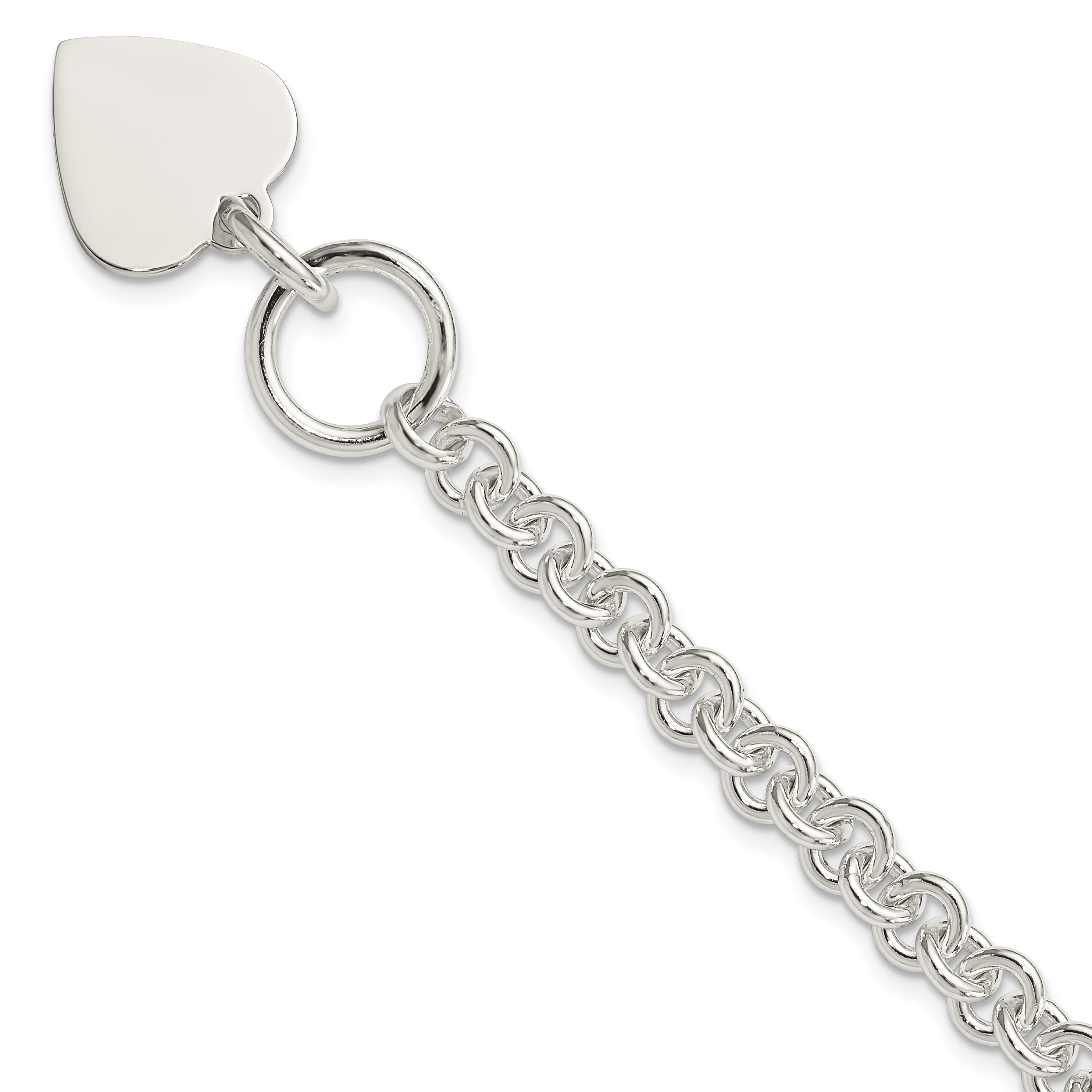 Sterling Silver Engraveable Heart Disc on Fancy Link Toggle 7.75in Bracelet (QG1149-7.75)